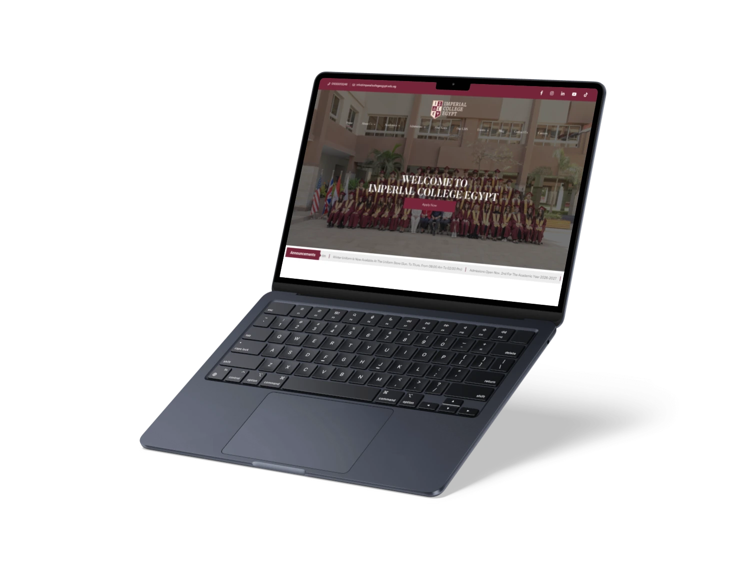 Imperial College Egypt website on laptop